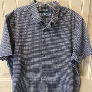 Perry Ellis Navy Plaid Casual Button-Down Shirt